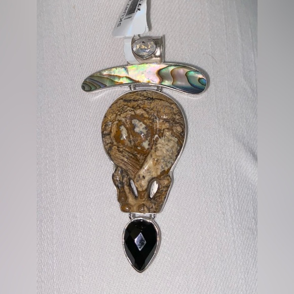 NWT Sajen Silver Picture Jasper Skull/Alien Pendant w/Multi-Gemstones in .925 - Picture 8 of 8